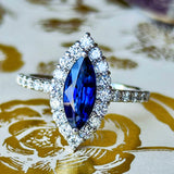 【ロイヤルブルー】天然サファイア マーキスカット 天然ダイヤモンド リング