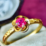 【復刻 捻り梅】天然ルビー お花の彫り 18金リング