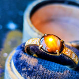 【魅惑の黒い宝石】天然ブラックスターサファイア 天然ダイヤモンド リング