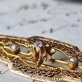 【お値下げ】イギリス アンティーク 天然ダイヤモンド 天然真珠 ブローチ