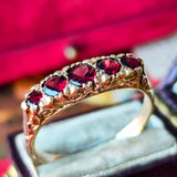 【イギリス アンティーク】天然アルマンディンガーネット ファイブストーンリング