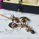 イギリス アンティーク ピンクトルマリン ガーネット シードパール ネックレス