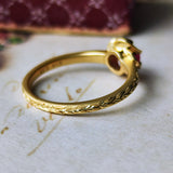 【復刻 捻り梅】天然ルビー 月桂樹の彫り 18金リング