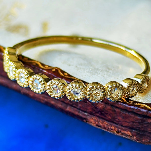 【ローズカット】天然ダイヤモンド ハーフエタニティリング 18金