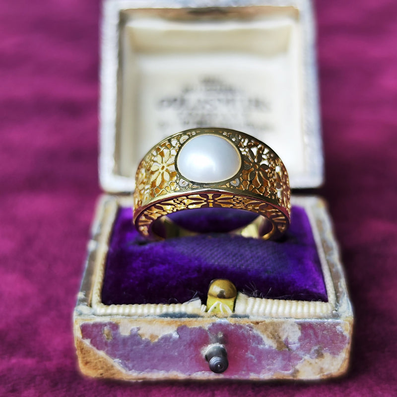 あこや真珠 透かし模様 イタリア 18金リング