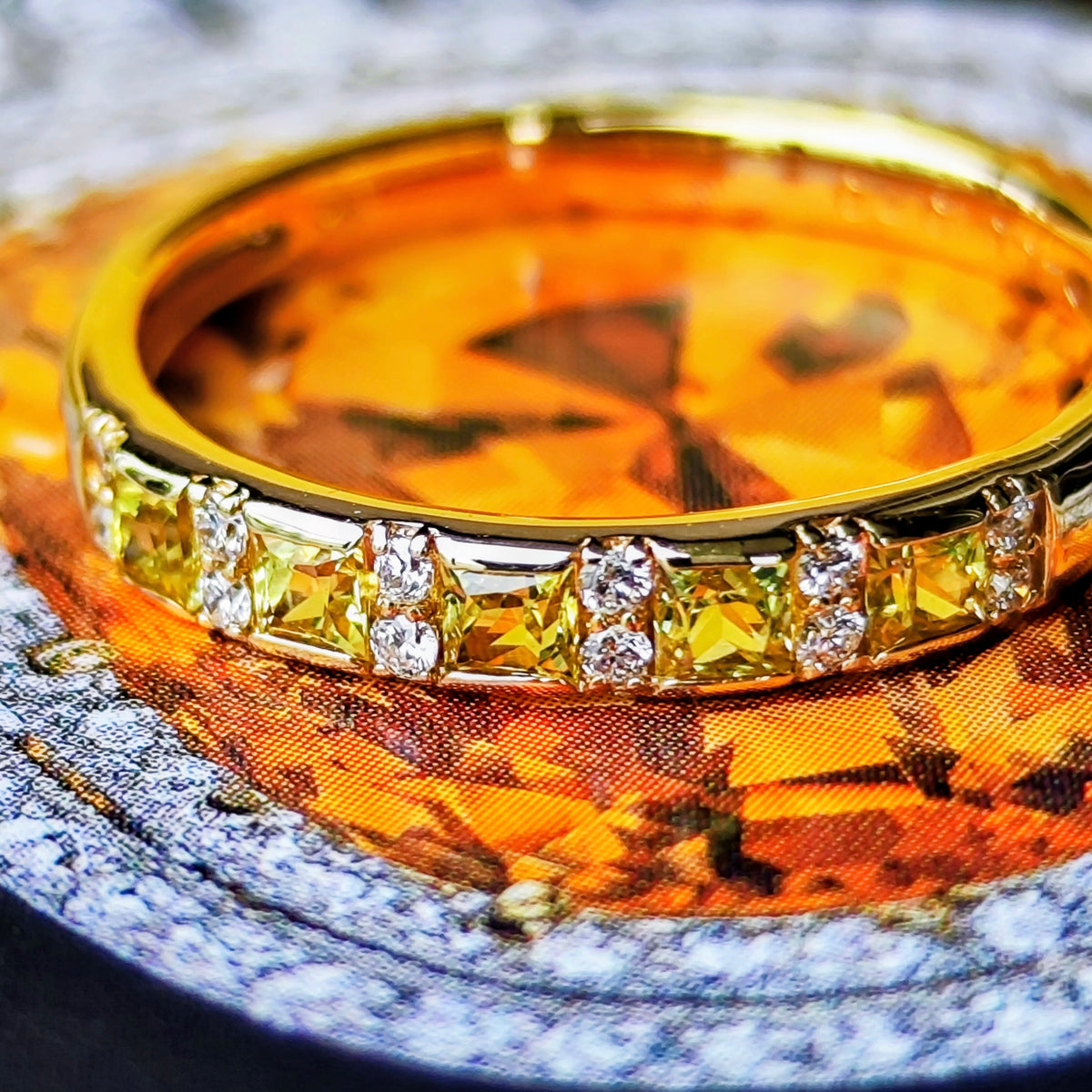 天然イエローサファイア プリンセスカット 天然ダイヤモンド リング