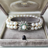 MIKIMOTO ミキモト あこや真珠 天然エメラルド ブレスレット