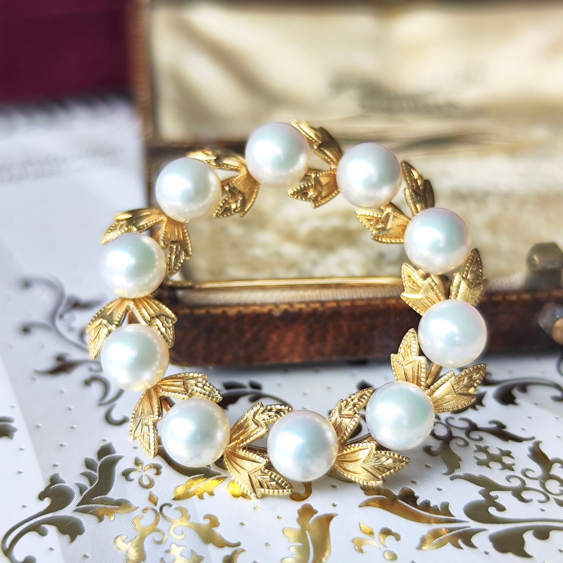 MIKIMOTO ミキモト あこや真珠 リースモチーフ ヴィンテージブローチ