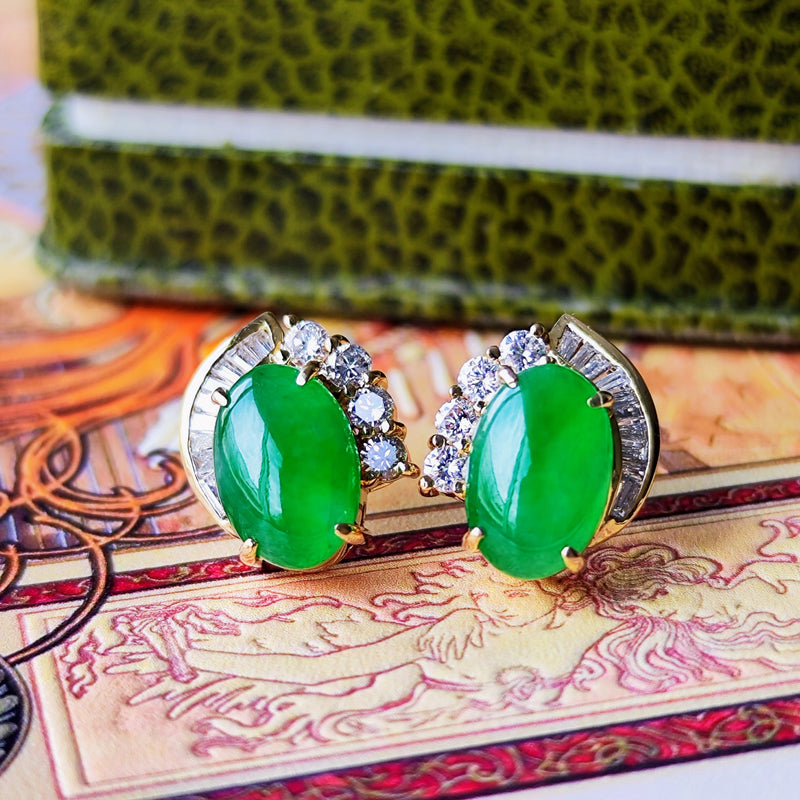 天然翡翠 天然ダイヤモンド ピアス