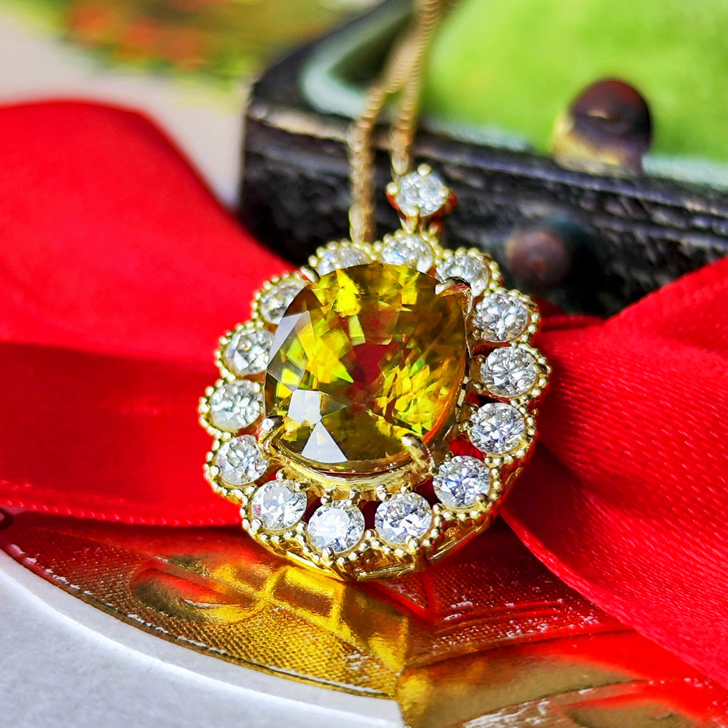 【大粒 3.22ct】天然スフェーン 天然ダイヤモンド ネックレス