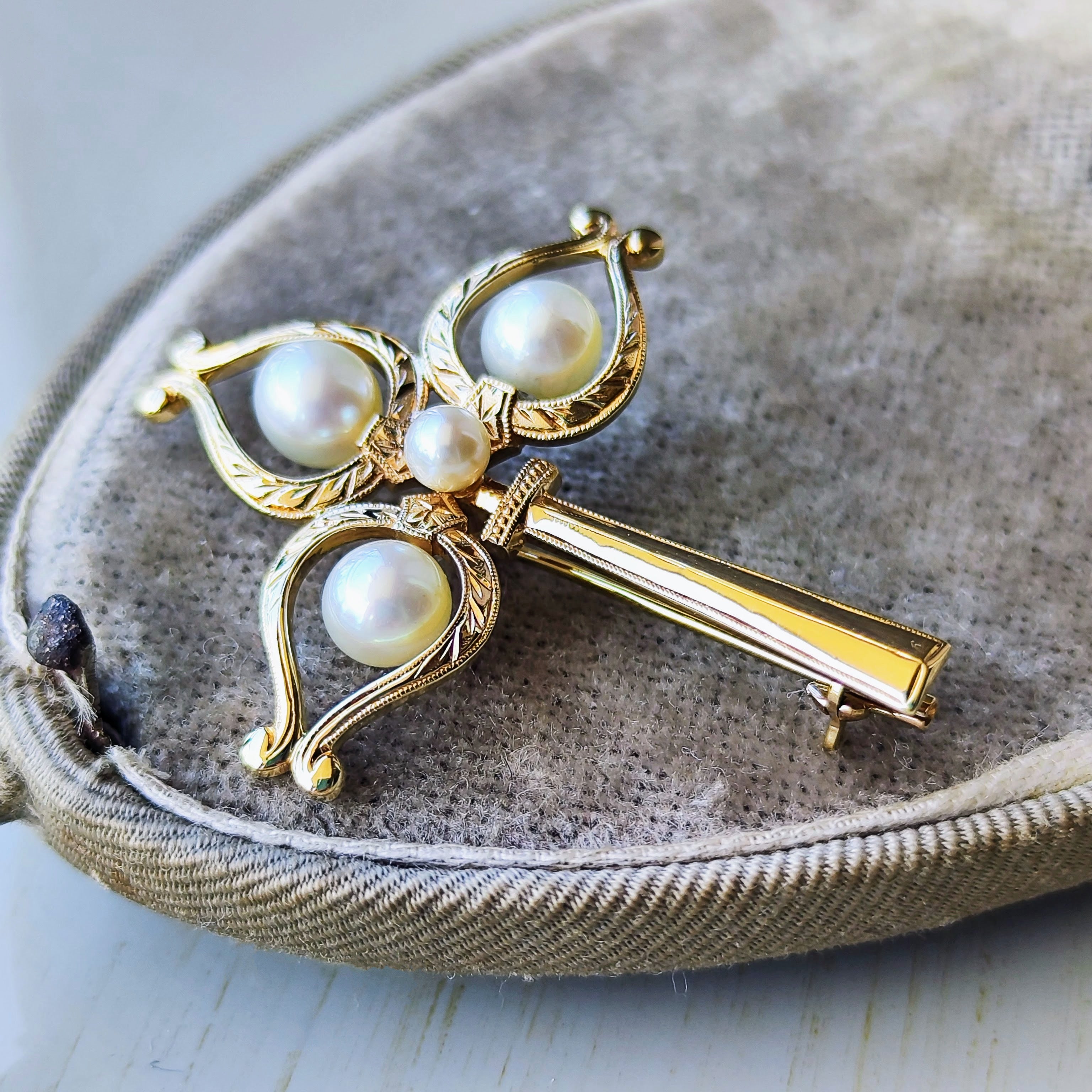 MIKIMOTO ミキモト あこや真珠 ヴィンテージブローチ 14金 アメリカ