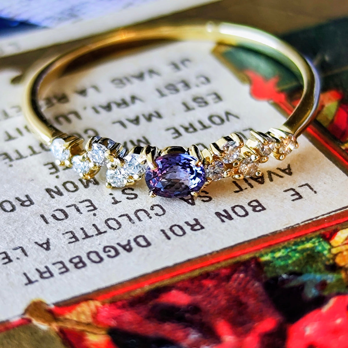 【ベキリーブルー】天然カラーチェンジガーネット 0.17ct 天然ダイヤモンド 18金リング