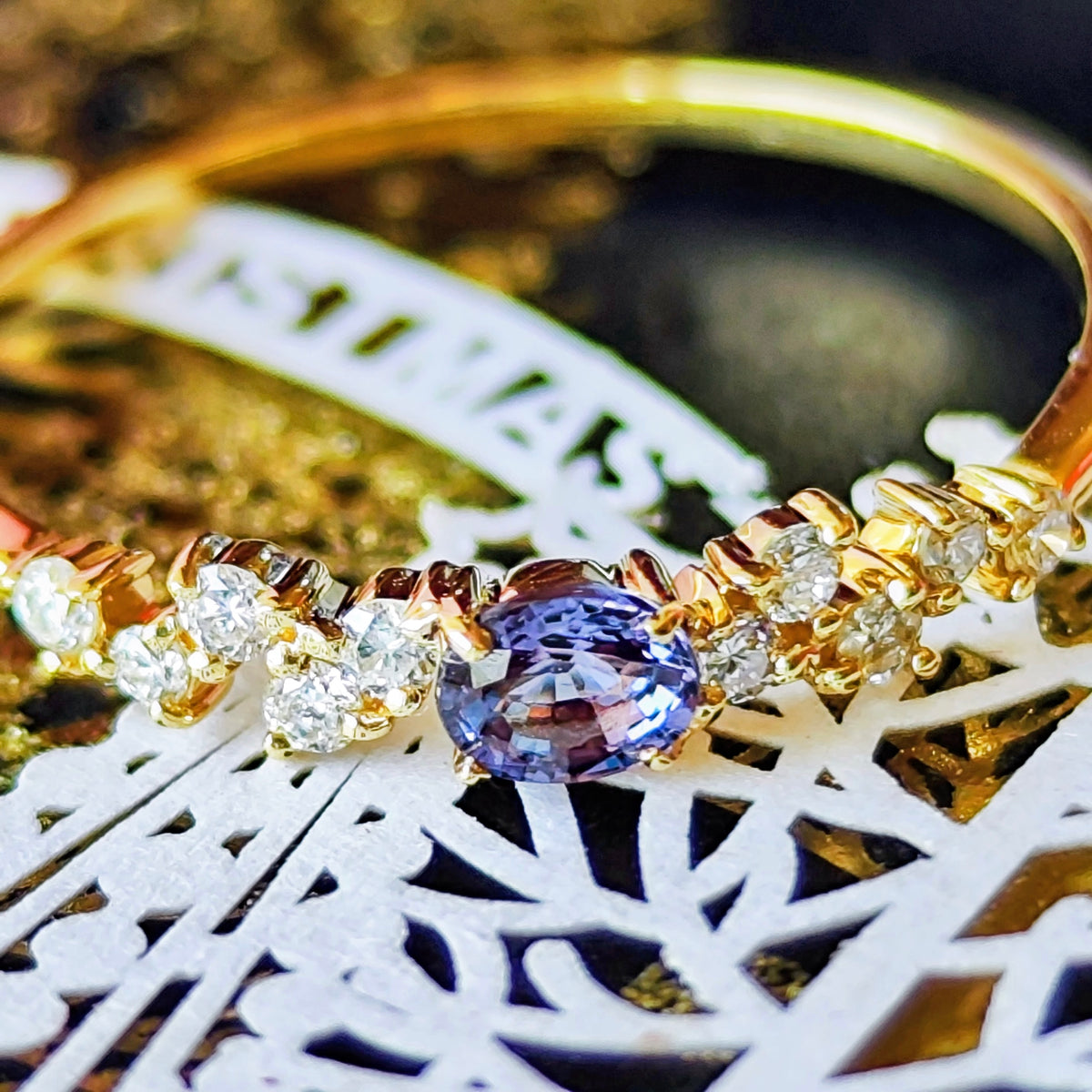 【ベキリーブルー】天然カラーチェンジガーネット 0.17ct 天然ダイヤモンド 18金リング