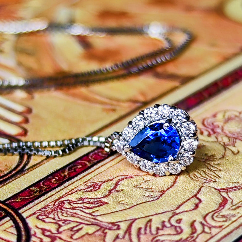 【コーンフラワー】天然サファイア 天然ダイヤモンド ネックレス