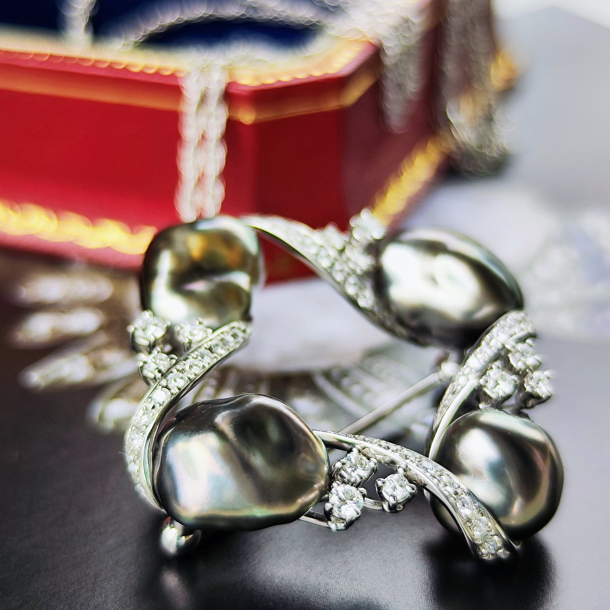 MIKIMOTO ミキモト 黒蝶真珠 ダイヤモンド ブローチ兼 ネックレス