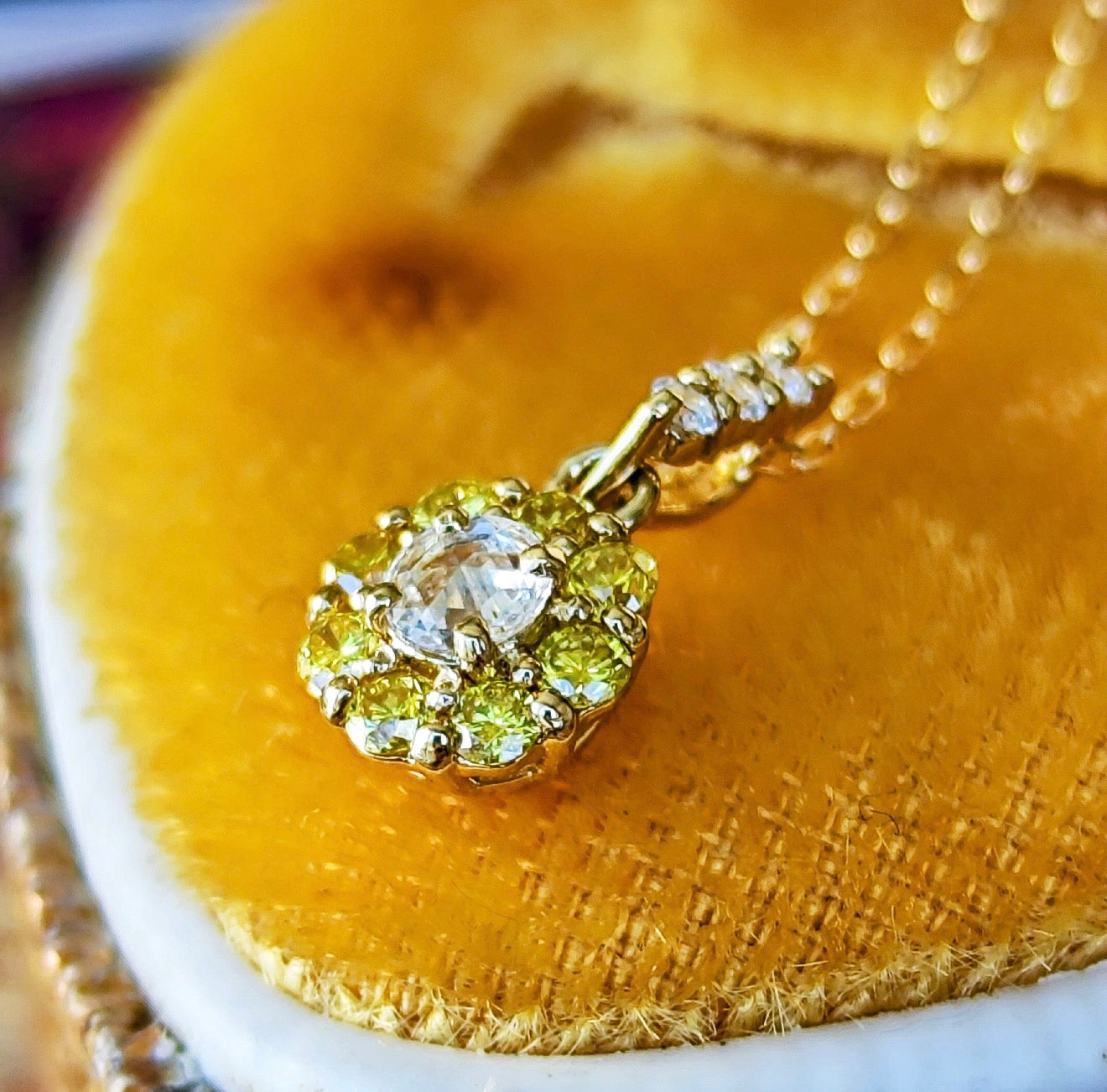 【ローズカット】天然ダイヤモンド イエローダイヤ ネックレス