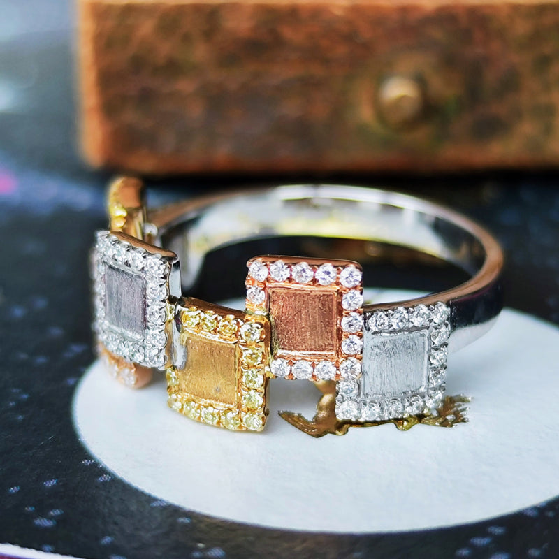 天然ダイヤモンド スリーカラー 18金リング