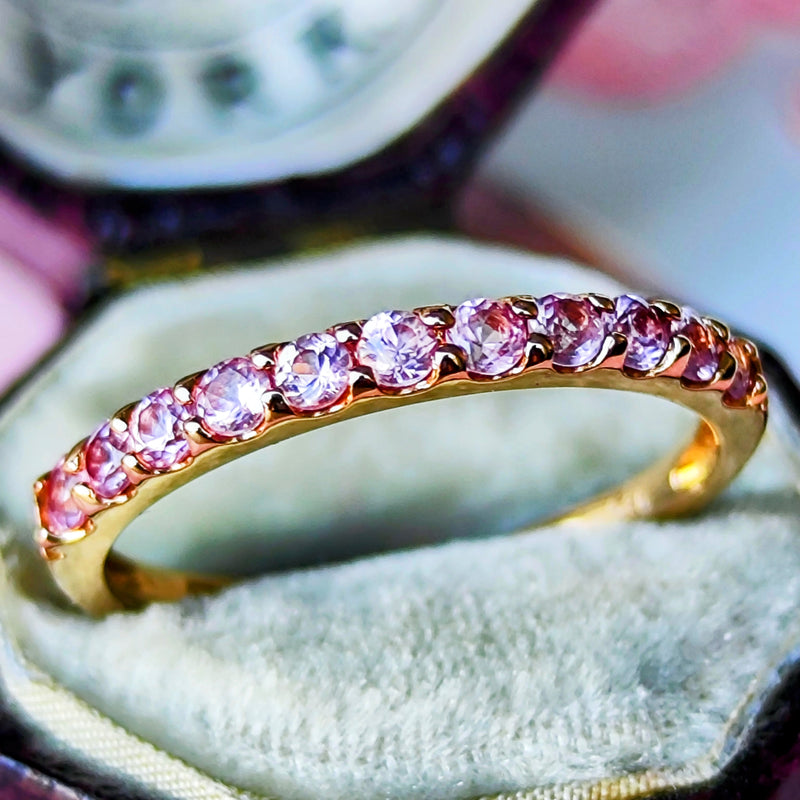 天然パパラチアサファイア ハーフエタニティリング