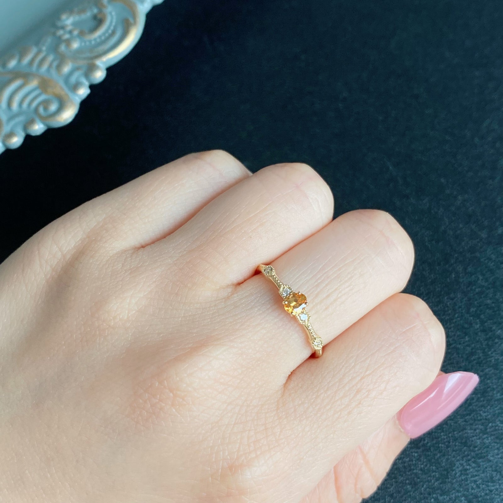スペサルティンガーネット ダイヤモンド リング GA 0.82ct D