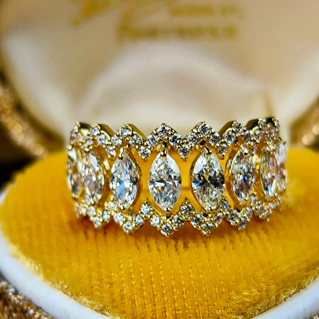 天然ダイヤモンド マーキスカット 0.90ct 0.41ct 18金リング