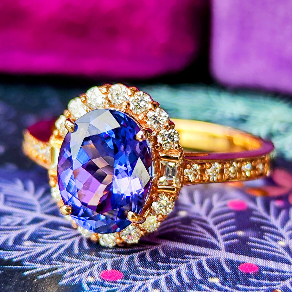 天然タンザナイト 2.21ct 天然ダイヤモンド 18金PG リング