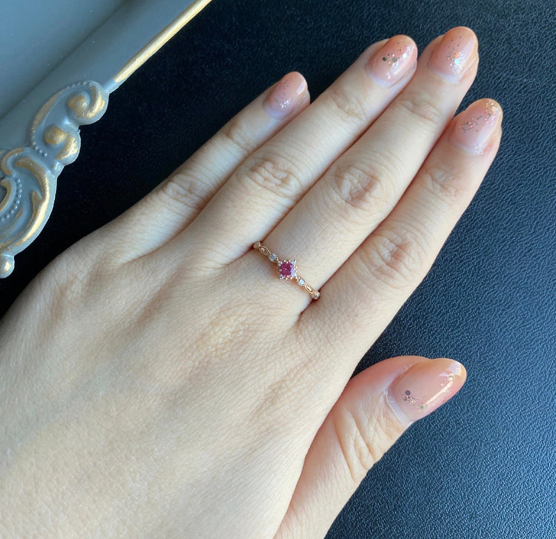 【ホットスピネル】天然ピンクスピネル 天然ダイヤモンド 18金リング