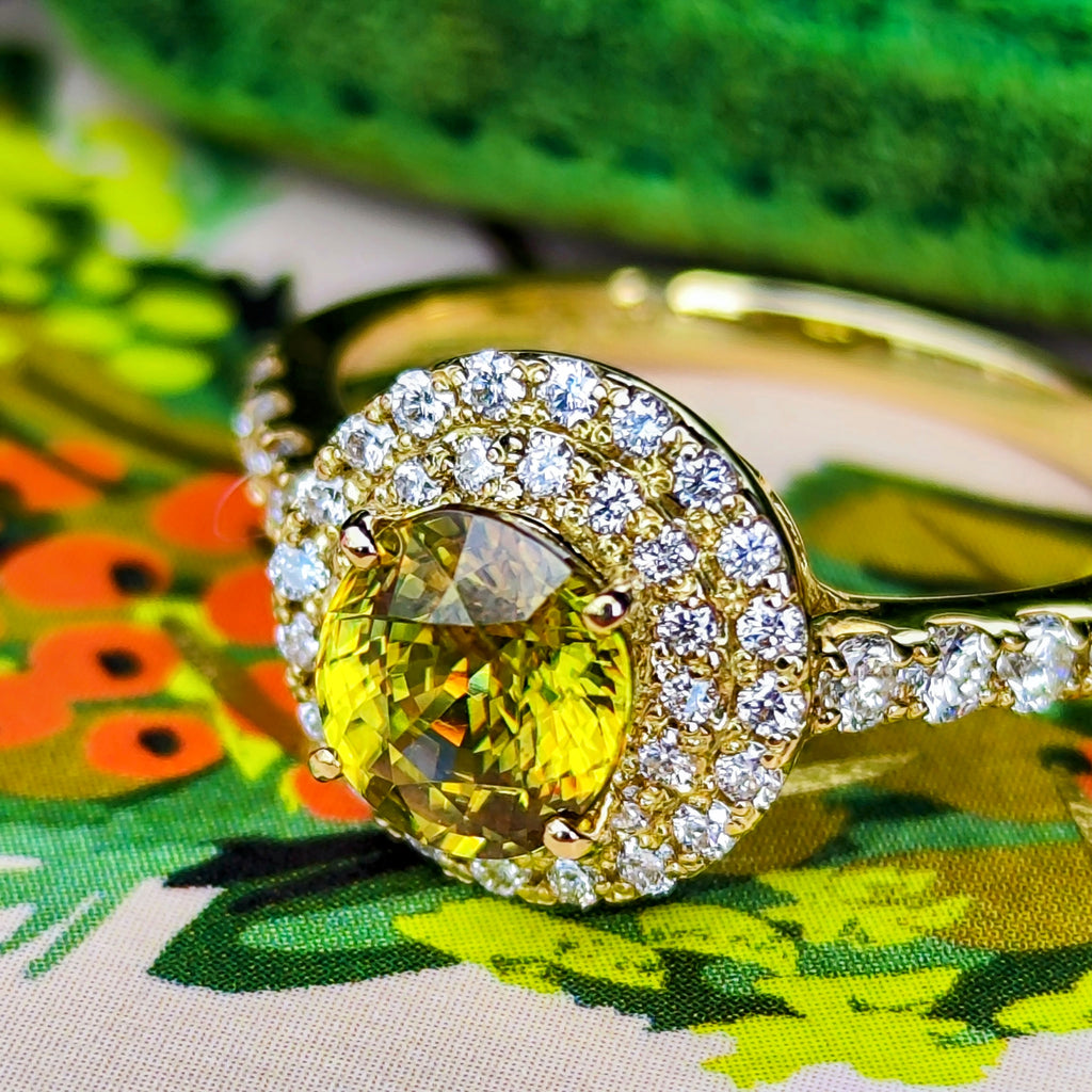 天然スフェーン 1.32ct 天然ダイヤモンド リング
