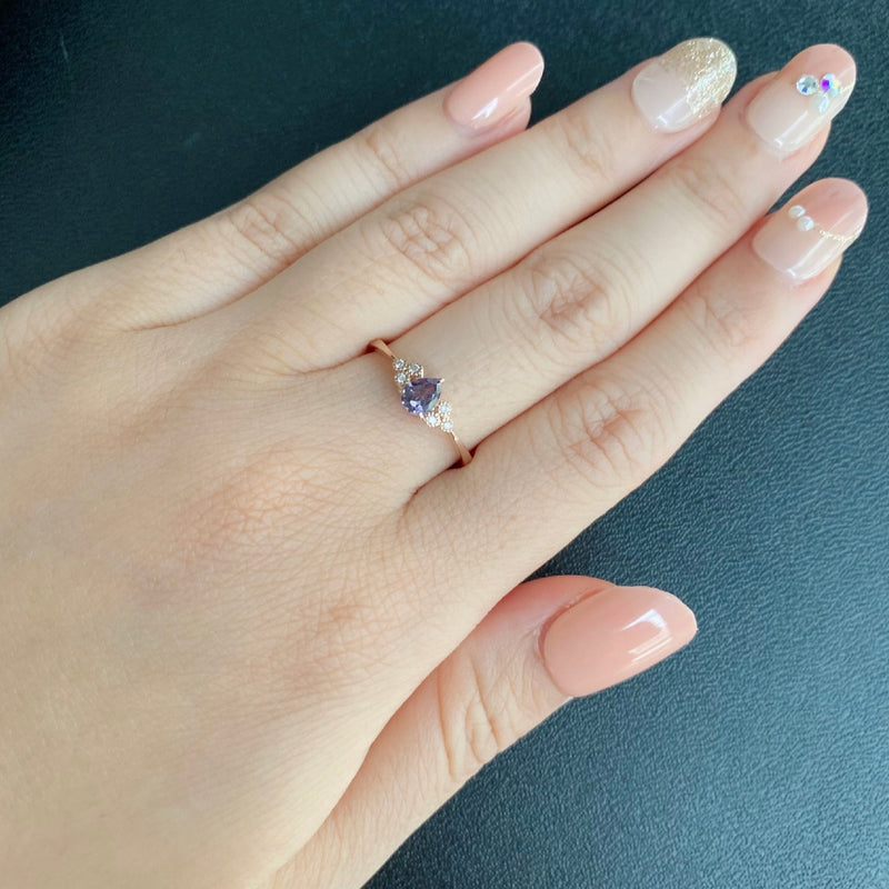 【アレキタイプ】天然カラーチェンジガーネット 天然ダイヤモンド リング