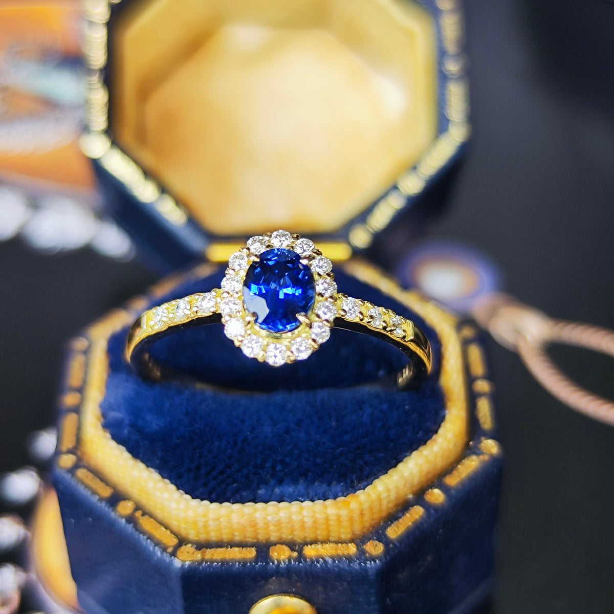 【コーンフラワー】天然サファイア 0.48ct 天然ダイヤモンド リング 18金
