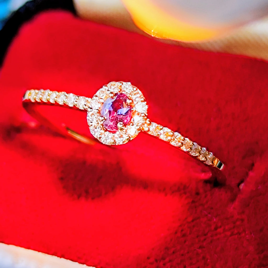 天然アレキサンドライト 0.10ct 天然ダイヤモンド 18金リング ②