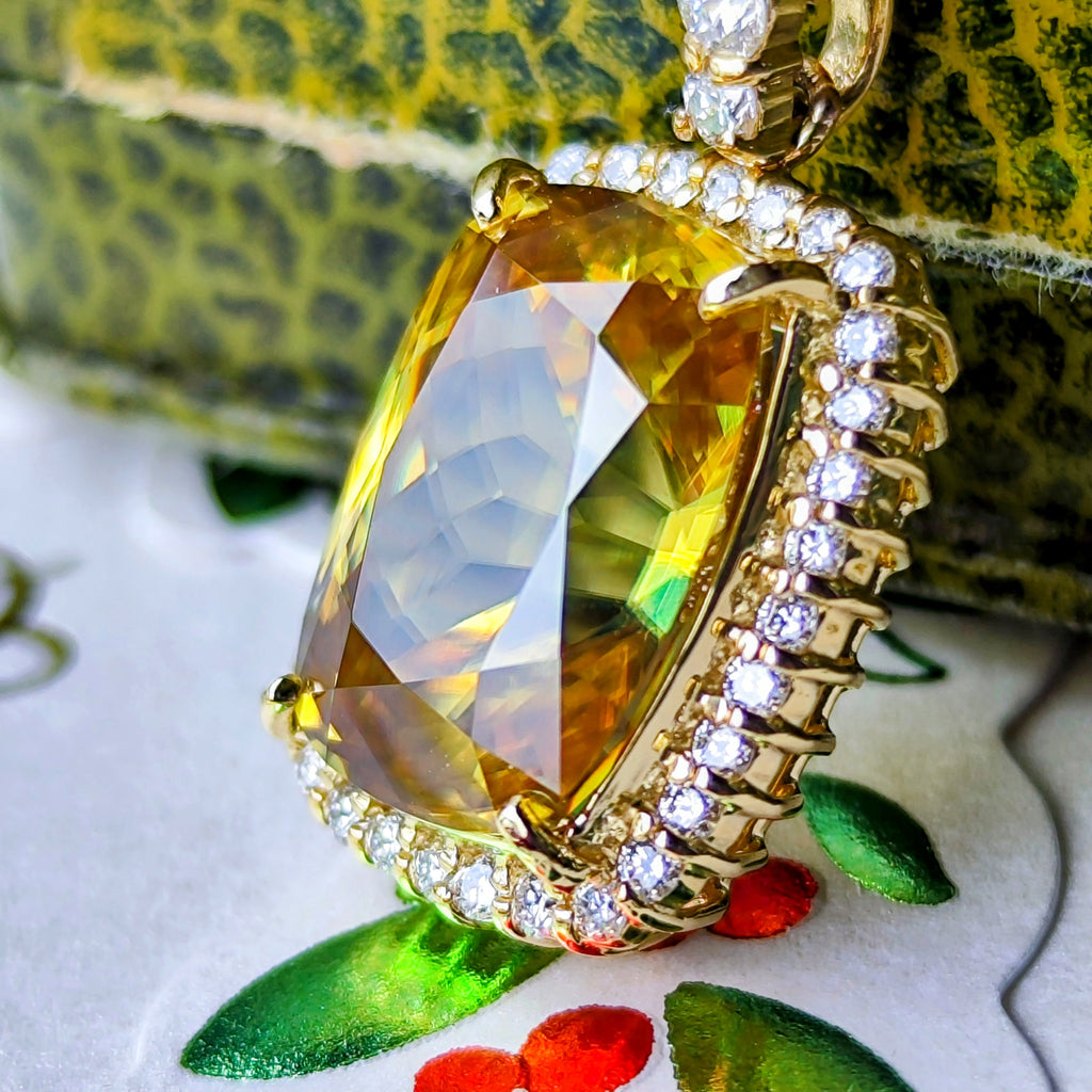 【大粒 8.24ct】天然スフェーン 天然ダイヤモンド ネックレス