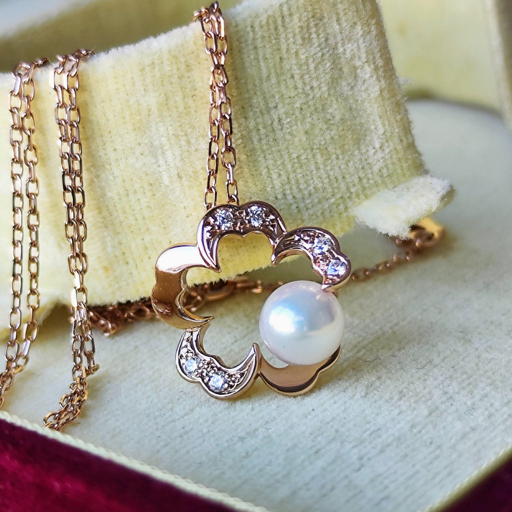MIKIMOTO ミキモト さくらモチーフ あこや真珠 ダイヤモンド ネックレス