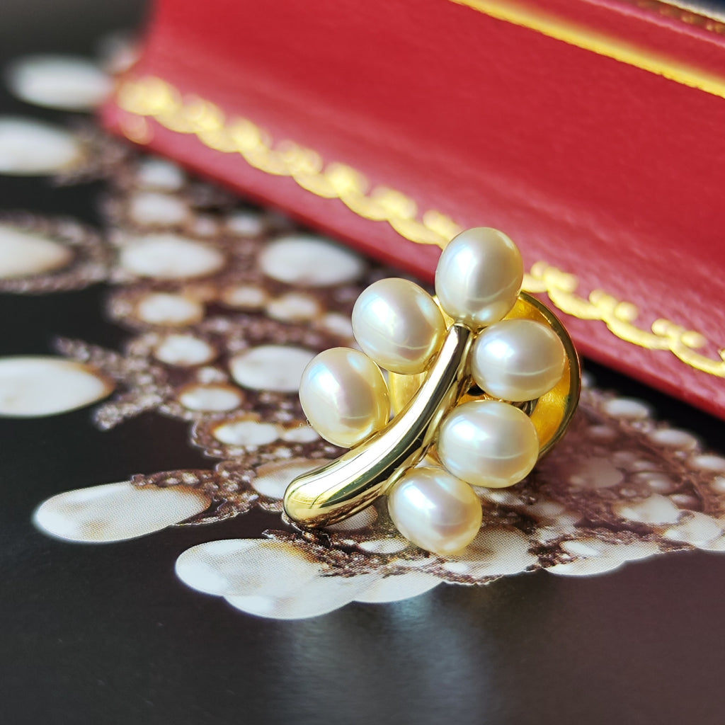 MIKIMOTO ミキモト 淡水真珠 リーフモチーフ 18金ブローチ