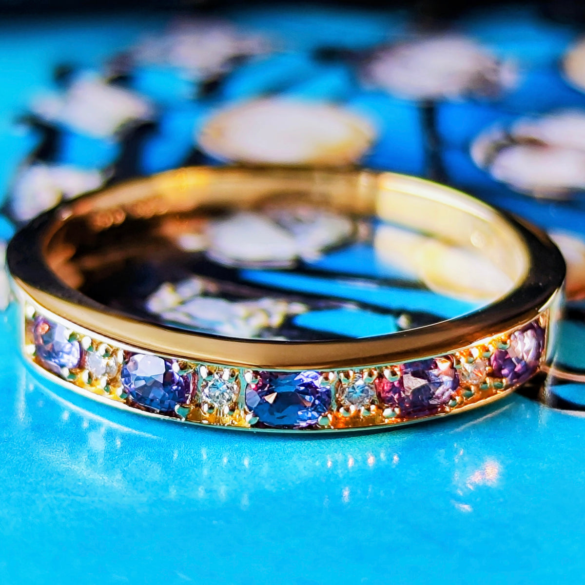 【ベキリーブルー】天然カラーチェンジガーネット 天然ダイヤモンド 0.38ct 18金リング