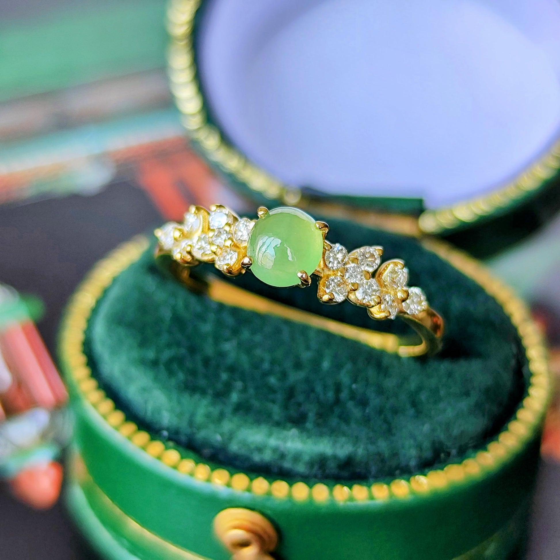 天然翡翠 天然ダイヤモンド 18金リング