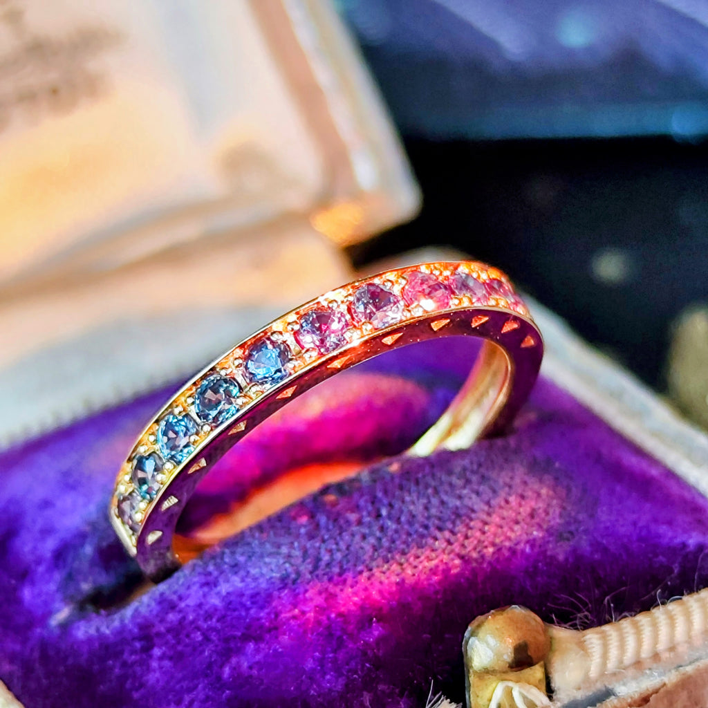 天然アレキサンドライト 0.65ct ハーフエタニティリング 18金YG