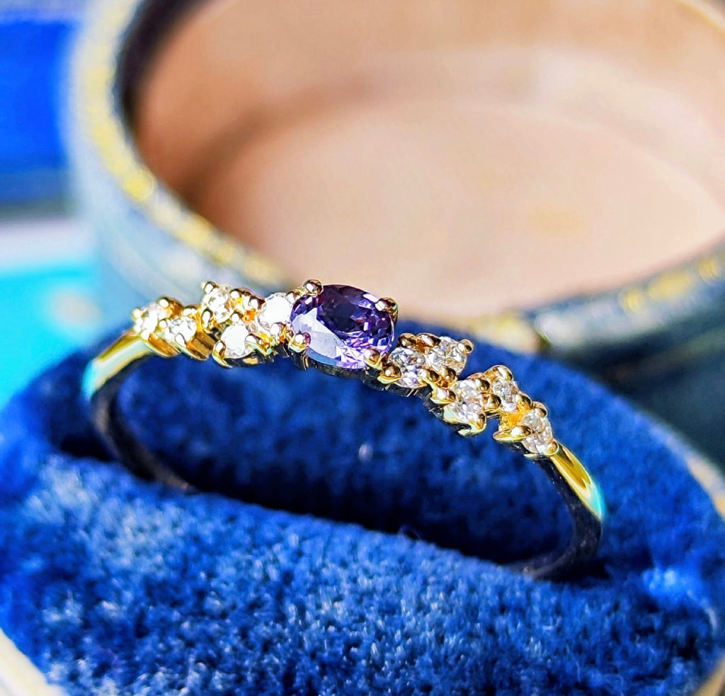 【ベキリーブルー】天然カラーチェンジガーネット 0.17ct 天然ダイヤモンド 18金リング