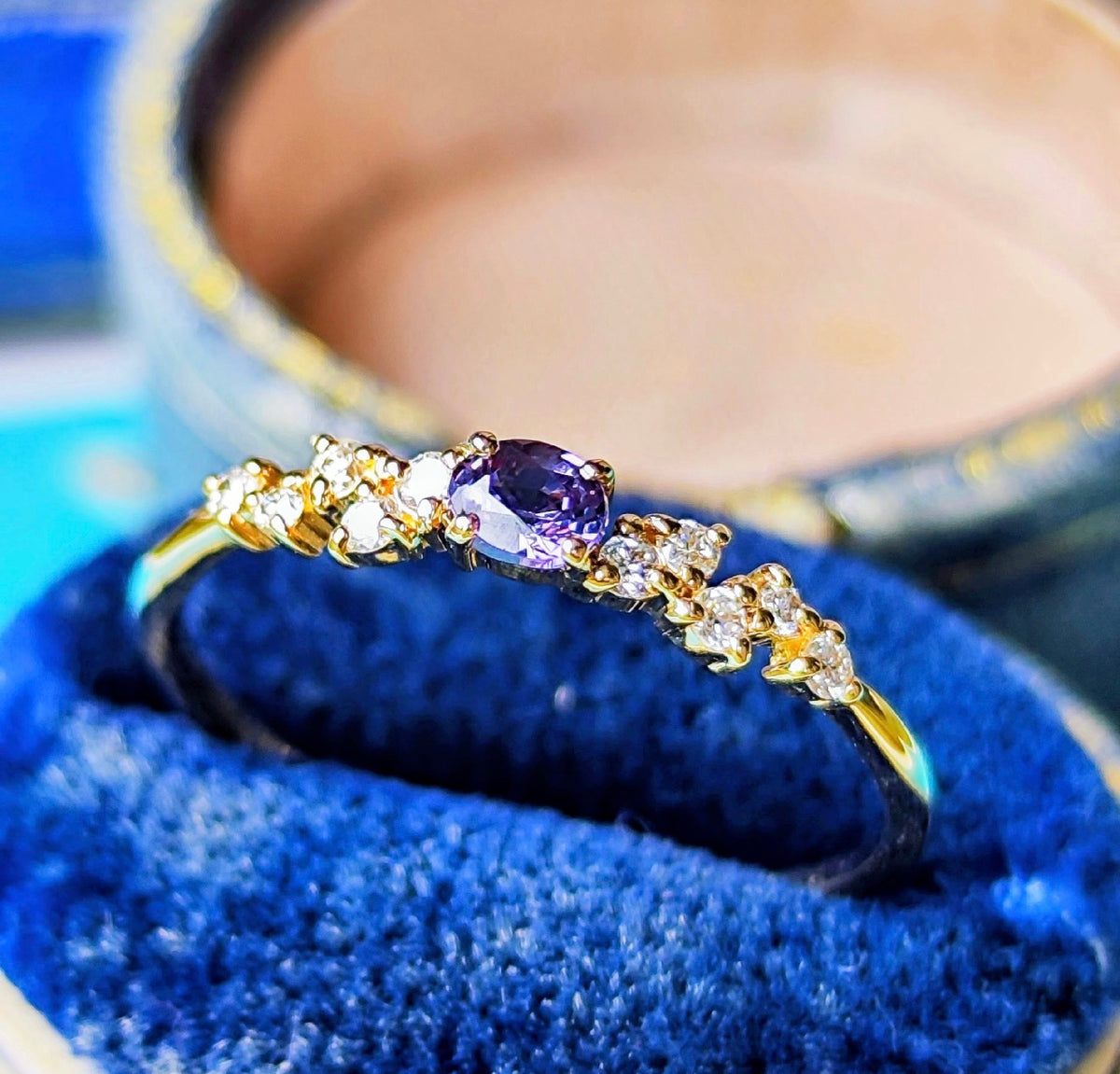 【ベキリーブルー】天然カラーチェンジガーネット 0.17ct 天然ダイヤモンド 18金リング