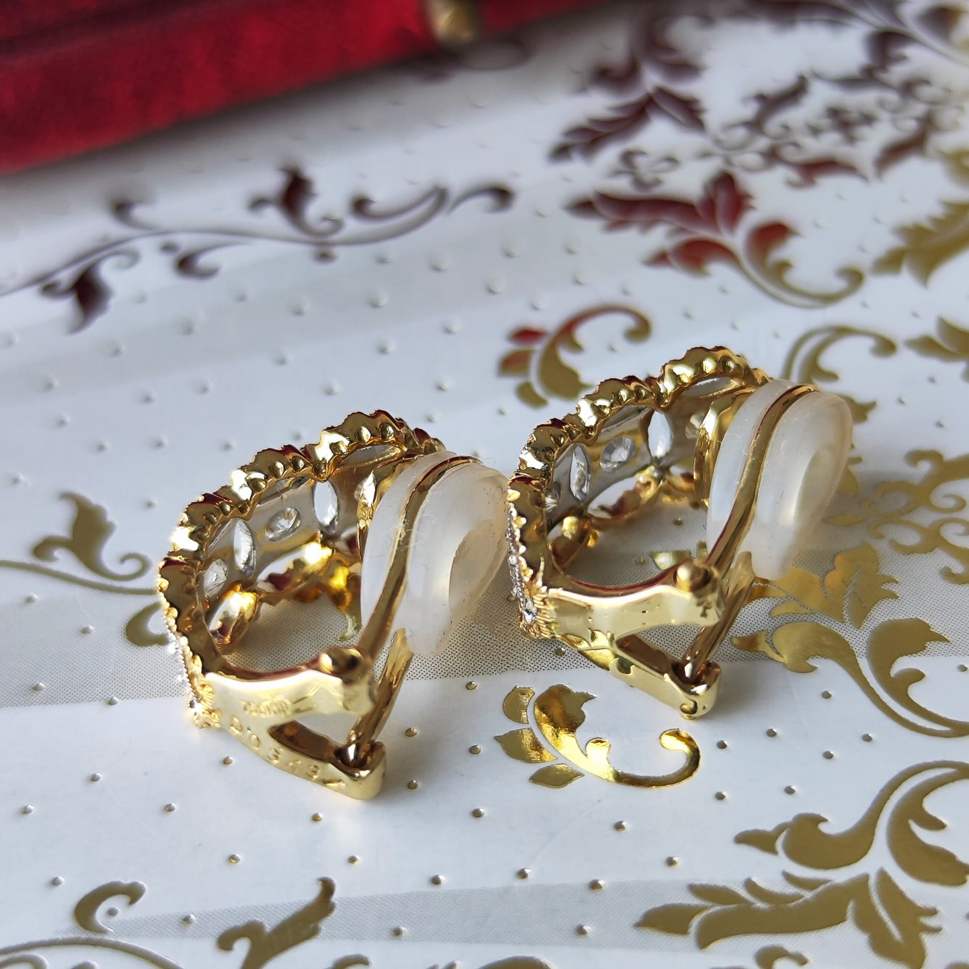 【フィレンツェ彫り】天然ダイヤモンド 18金 イヤリング