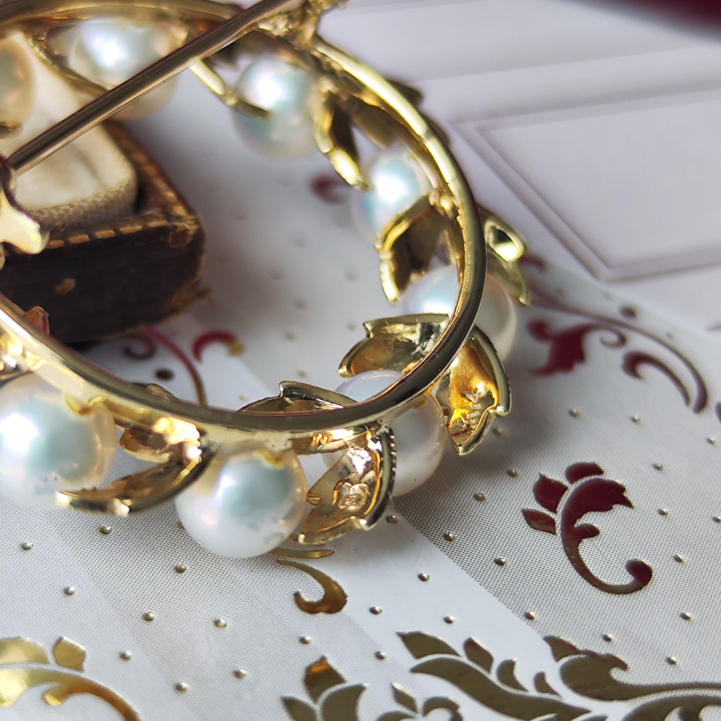 MIKIMOTO ミキモト あこや真珠 リースモチーフ ヴィンテージブローチ