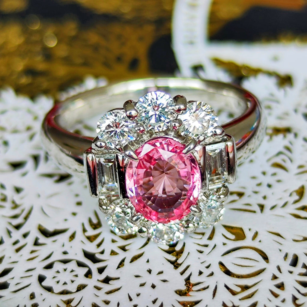天然パパラチアサファイア 1.07ct 天然ダイヤモンド リング