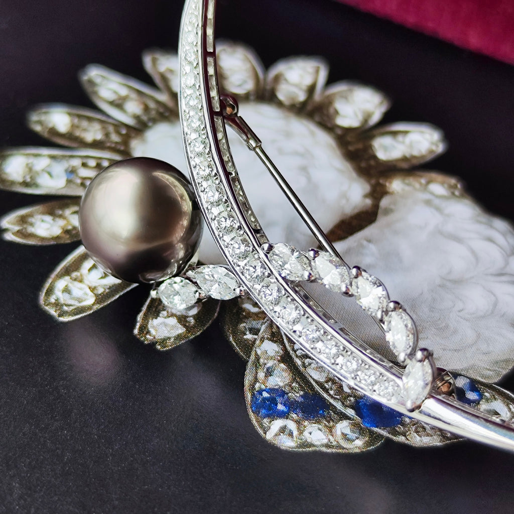 MIKIMOTO ミキモト 黒蝶真珠 18金WG ブローチ