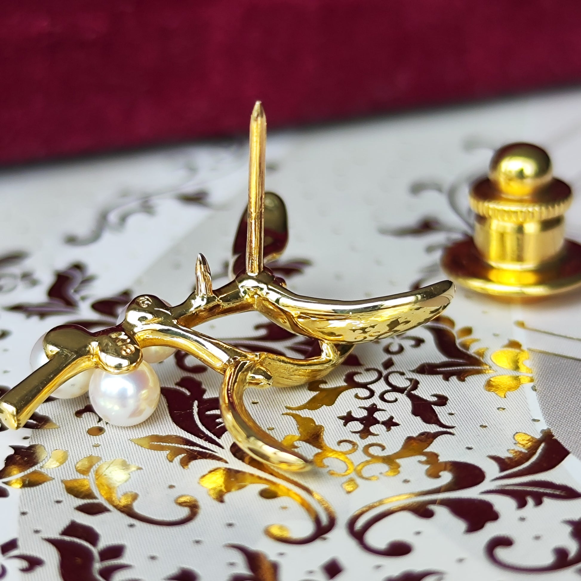 MIKIMOTO ミキモト ヤドリギモチーフ あこや真珠 ブローチ