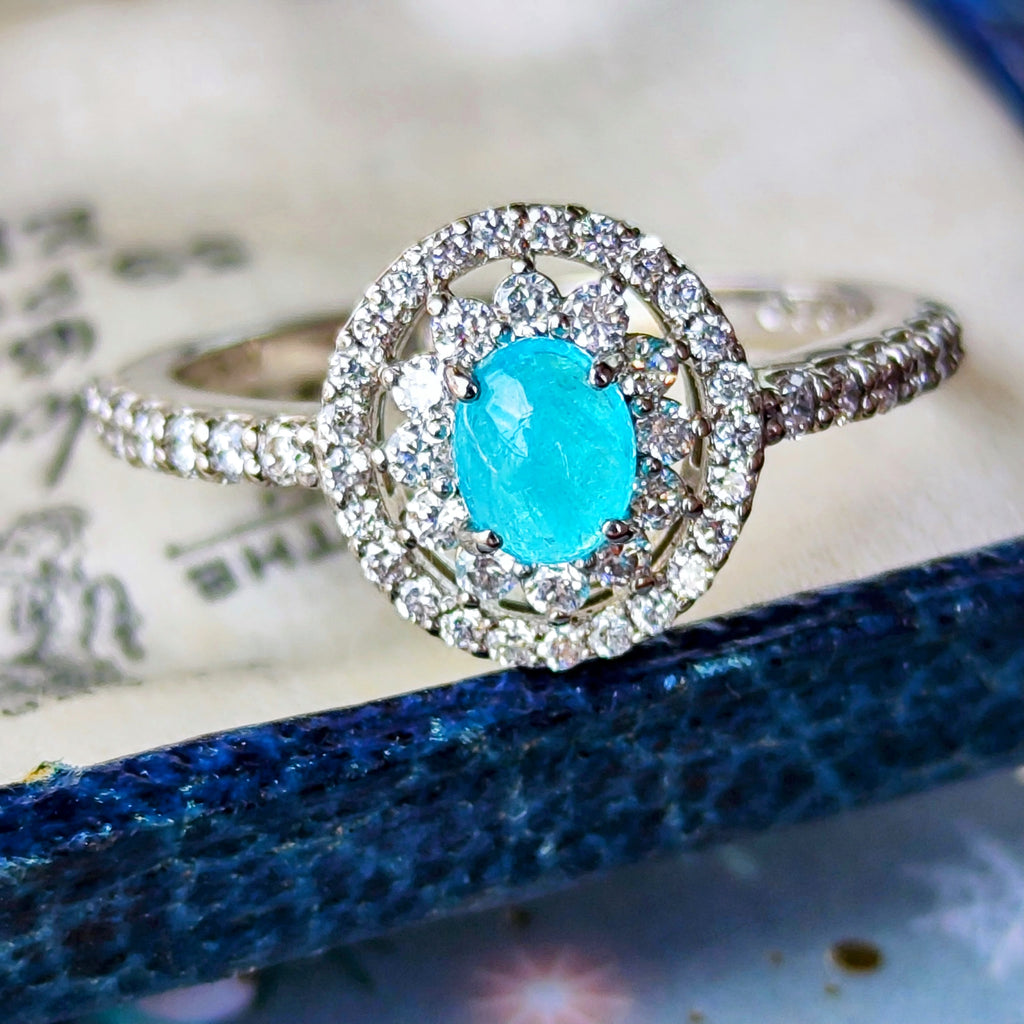 天然パライバトルマリン 0.36ct カボションカット 天然ダイヤモンド リング