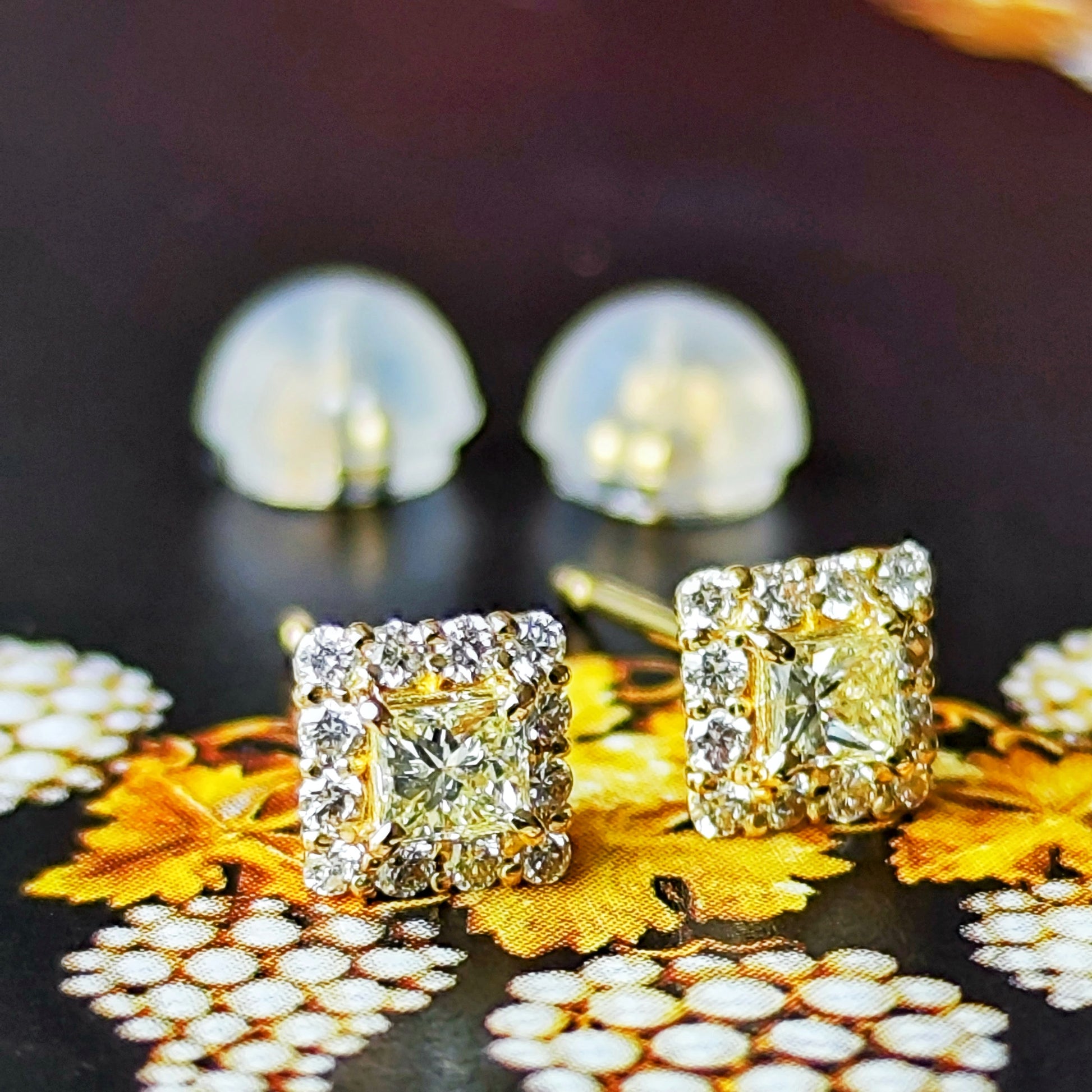 天然ダイヤモンド プリンセスカット 18金ピアス