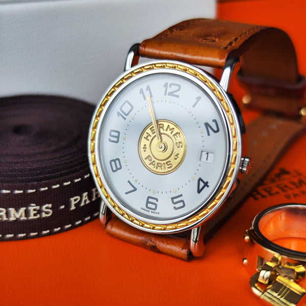 【ボーイズサイズ】HERMES エルメスセリエ オーストリッチ クォーツ腕時計