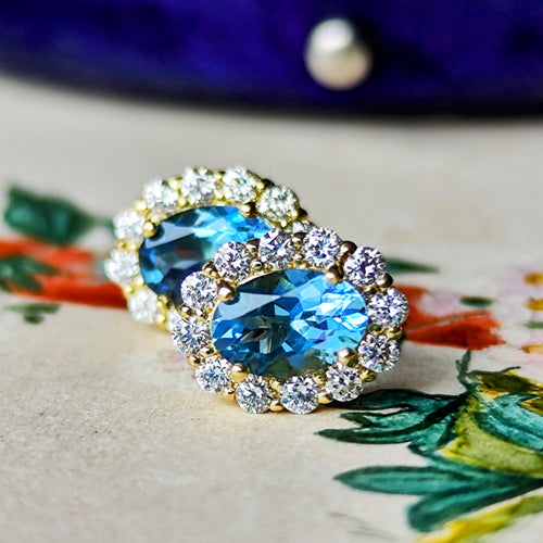 【サンタマリア】天然アクアマリン 天然ダイヤモンド 18金ピアス