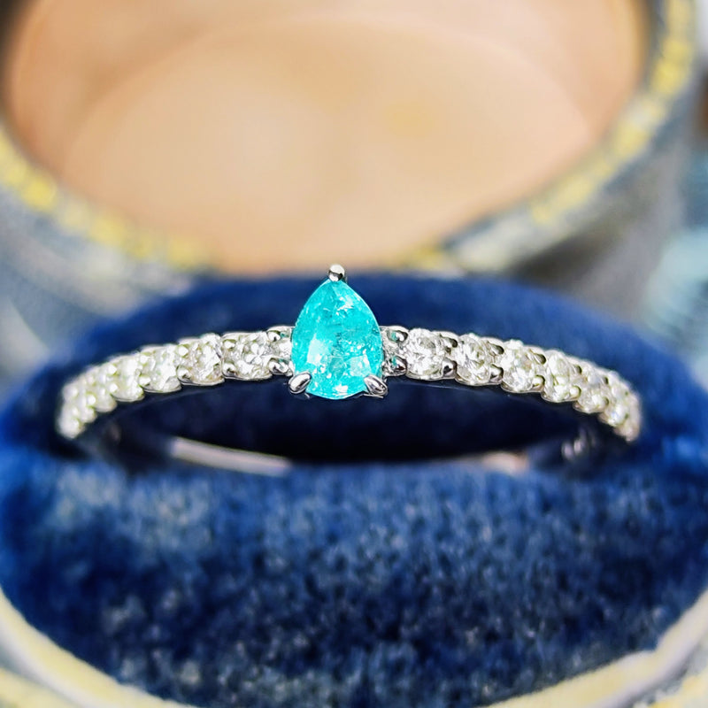 天然パライバトルマリン ペアシェイプ 天然ダイヤモンド リング