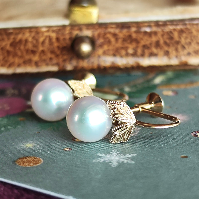 MIKIMOTO ミキモト あこや真珠 ヴィンテージイヤリング 14金