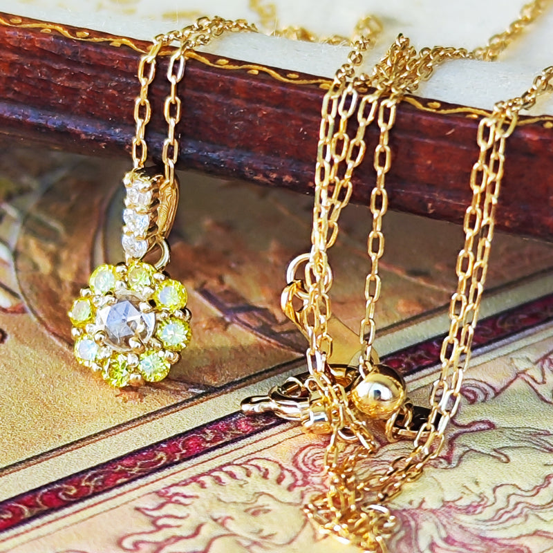 【ローズカット】天然ダイヤモンド イエローダイヤモンド 18金ネックレス